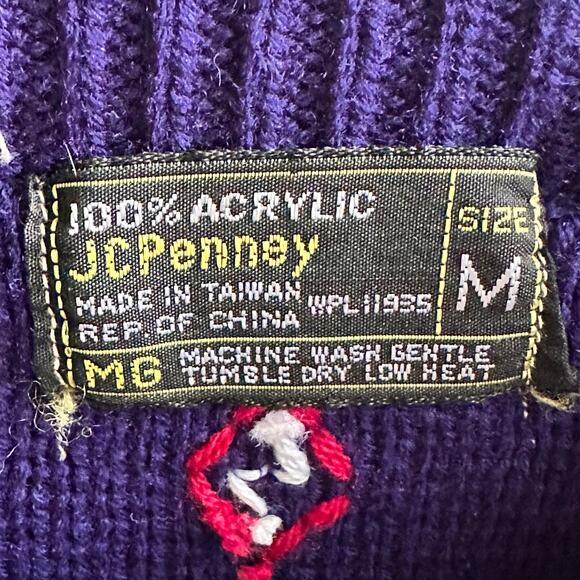 Vintage 70s Fair Isle Nordic Mock Neck Snowflake Sweater - Picture 7 of 7